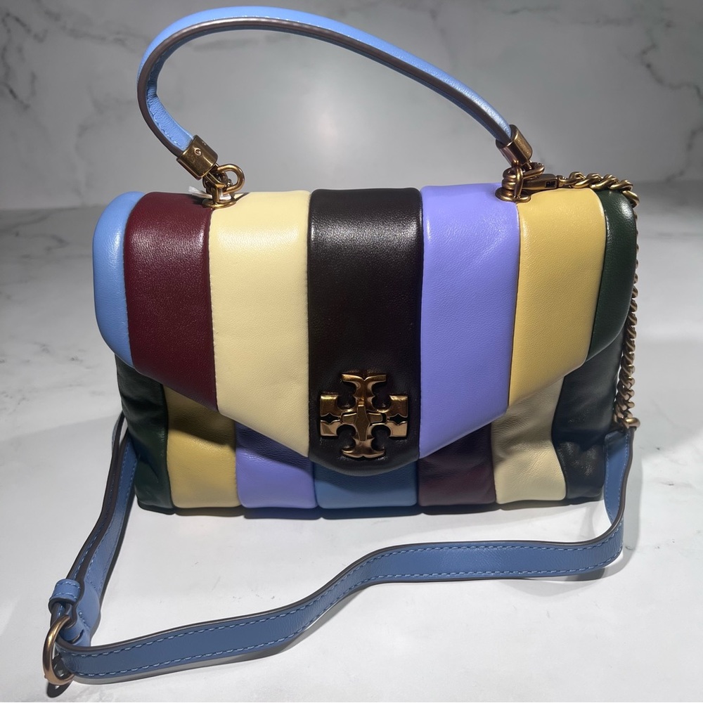 Tory Burch Kira Small Top Handle Quilted Logo Multi Leather Satchel Handbag - Picture 3 of 16